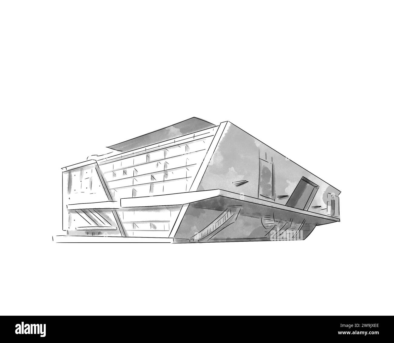 Illustration en noir et blanc de Monument de Paris, Palais des Congrès Stockfoto