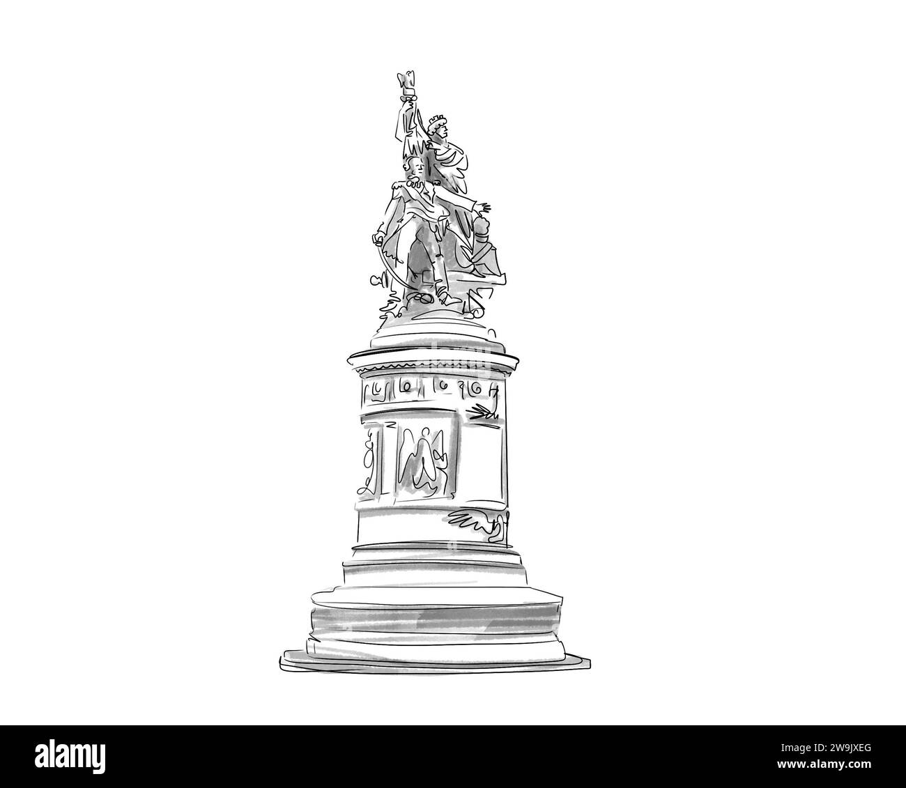 Illustration en noir et blanc de Monument de Paris, Place de Clichy Stockfoto