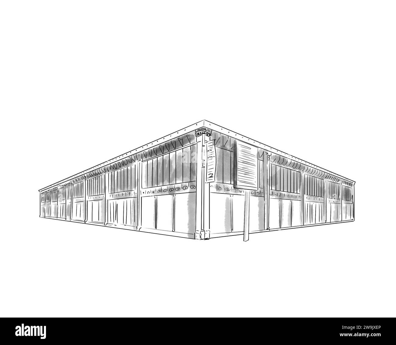 Illustration en noir et blanc de Monument de Paris, Halles de la chapelle Stockfoto