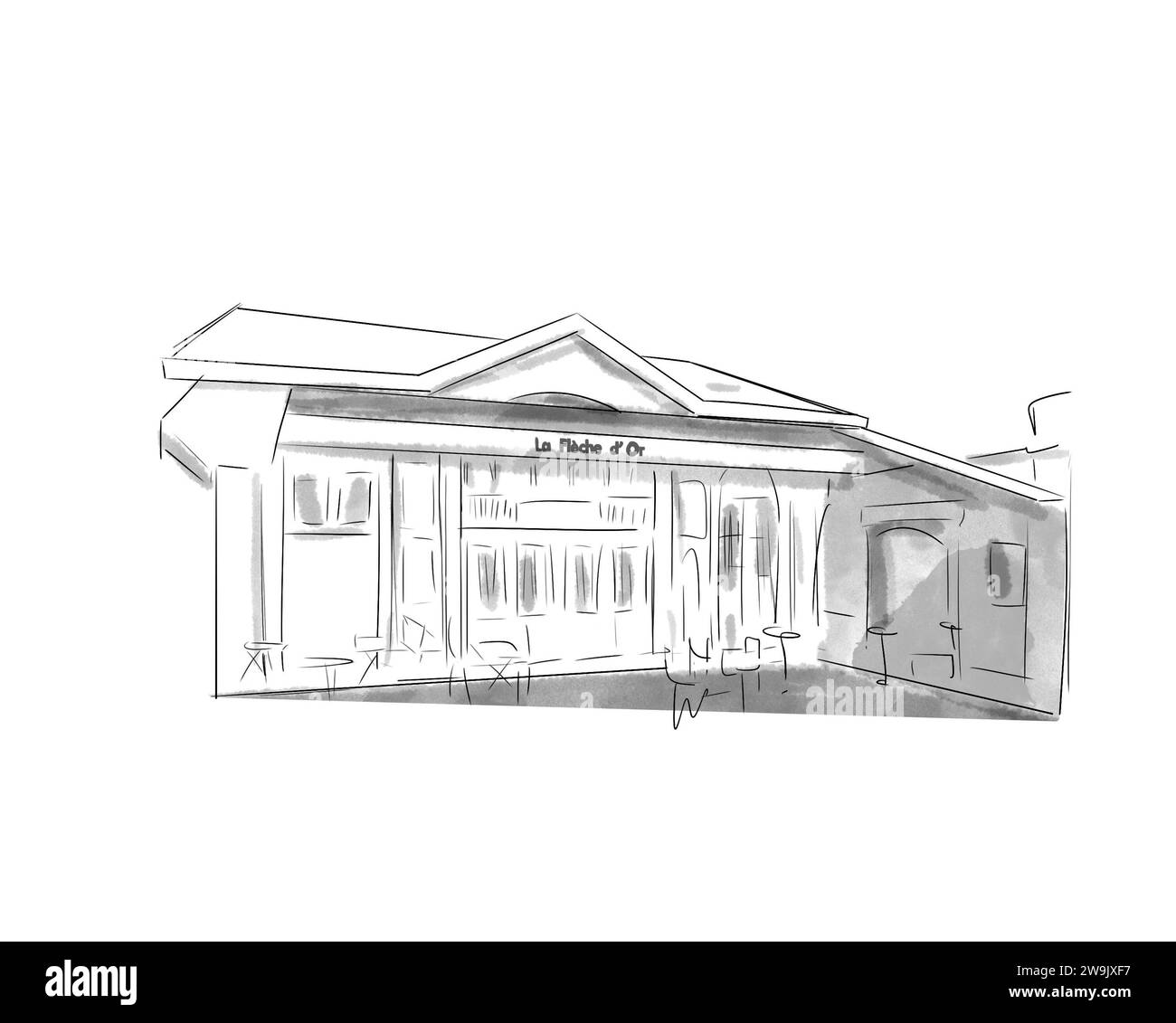 Illustration en noir et blanc de Monument de Paris, La flèche d'Or Stockfoto