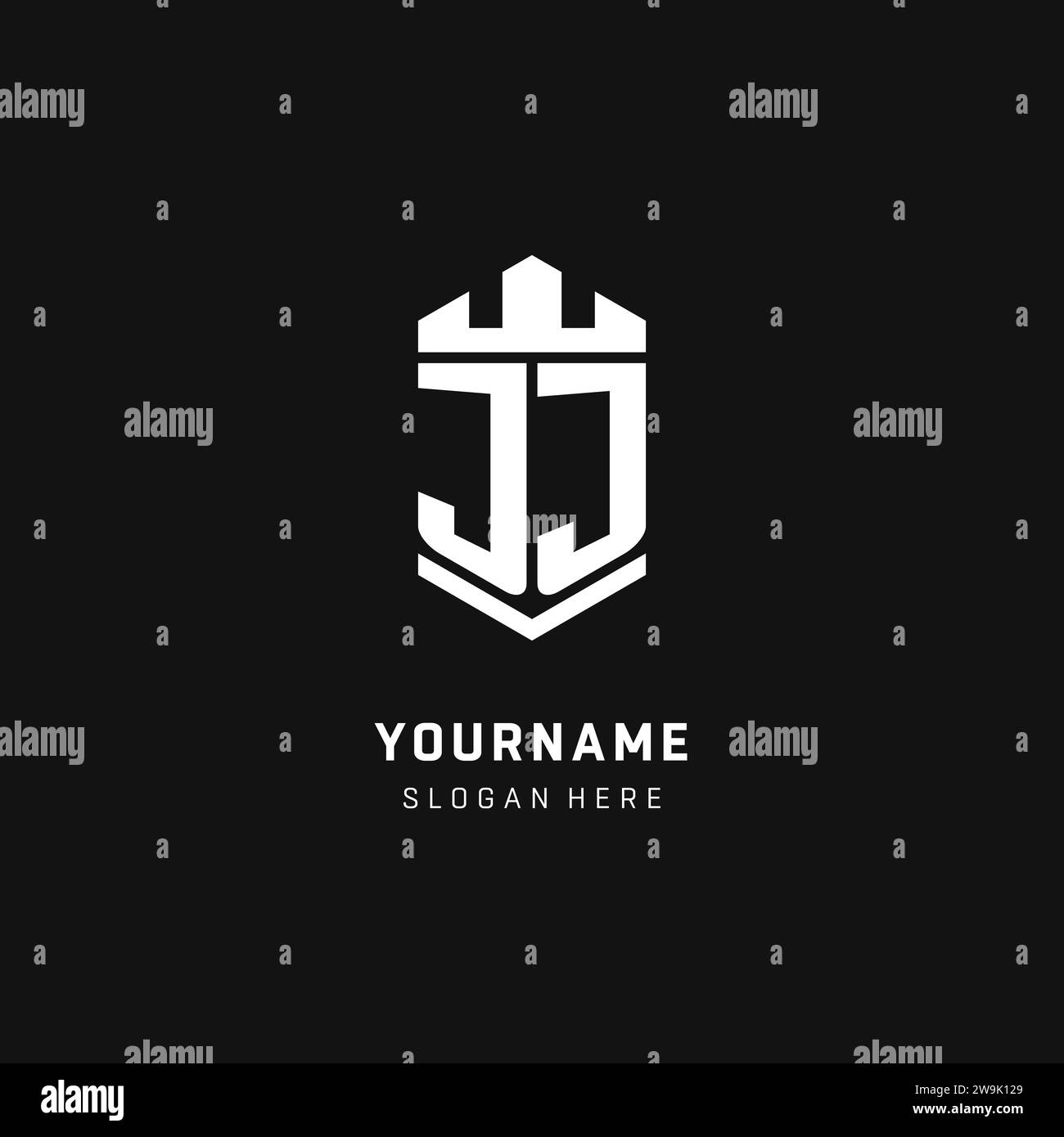 JJ Monogramm-Logo Initial mit Krone und Schildschutz Form Vektorgrafik Stock Vektor