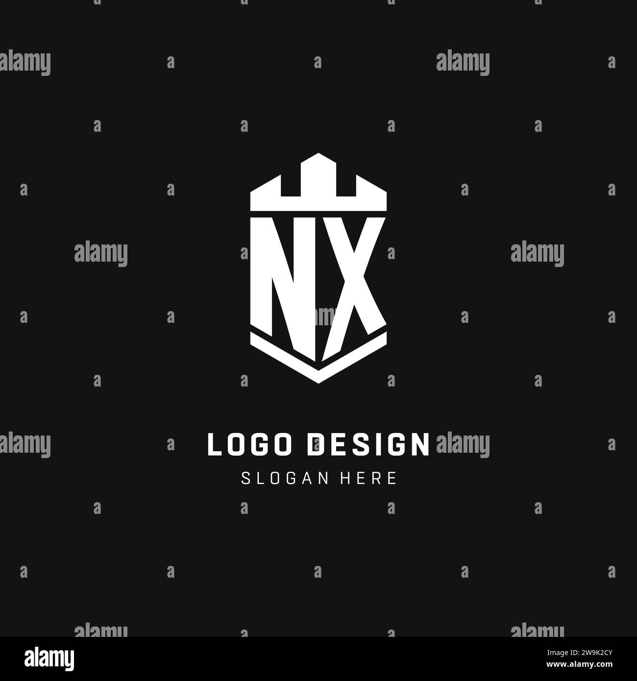 NX-Monogramm-Logo-Initiale mit Krone und Schildschutz-Form-Vektorgrafik Stock Vektor