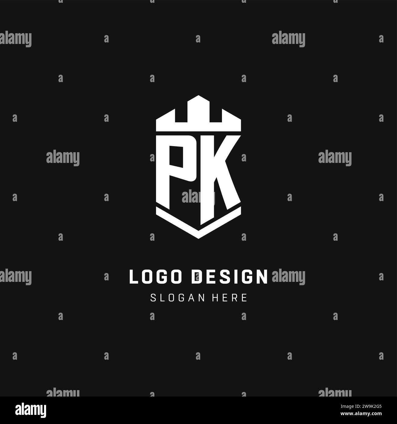 PK-Monogramm-Logo-Initiale mit Krone und Schildschutz-Form-Vektorgrafik Stock Vektor