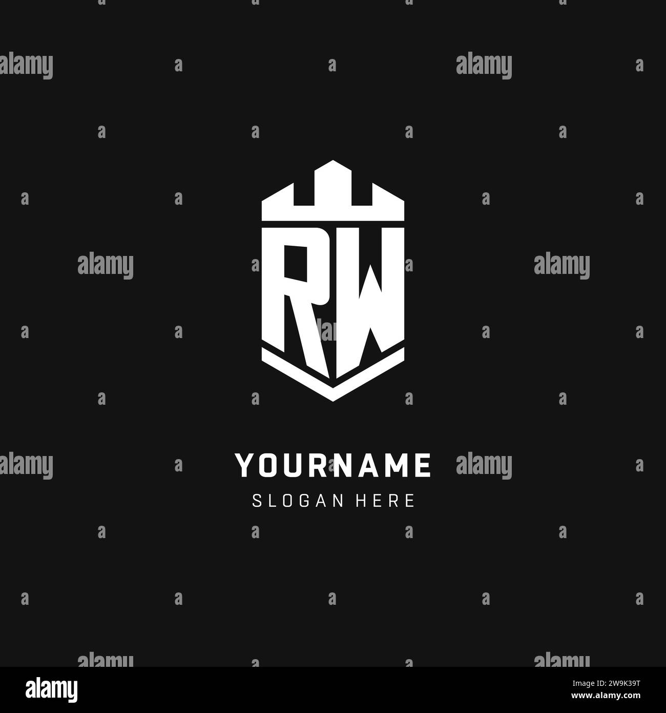 RW-Monogramm-Logo-Initiale mit Krone- und Schildschutz-Form-Vektorgrafik Stock Vektor