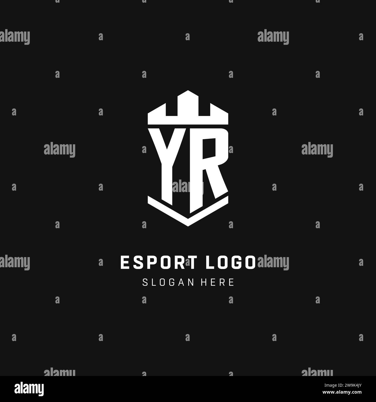 YR Monogramm-Logo-Initiale mit Krone- und Schildschutz-Form-Vektorgrafik Stock Vektor