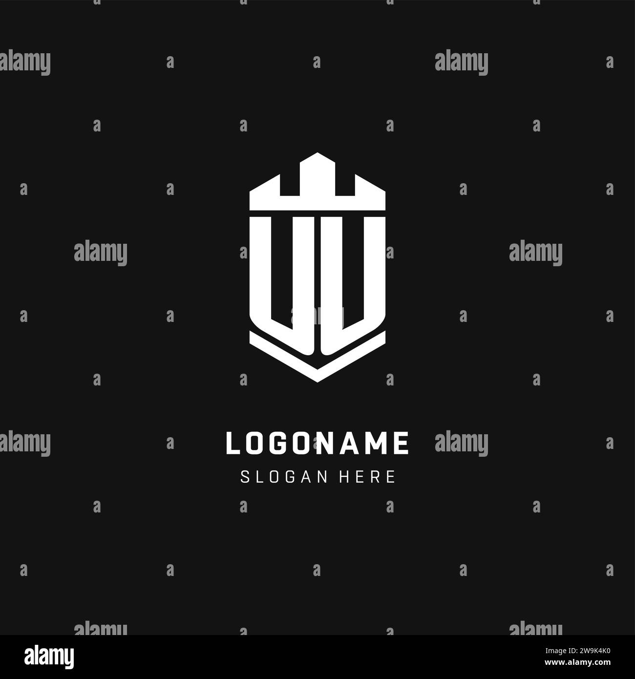 UU-Monogramm-Logo-Initiale mit Krone und Schildschutz-Form-Vektorgrafik Stock Vektor