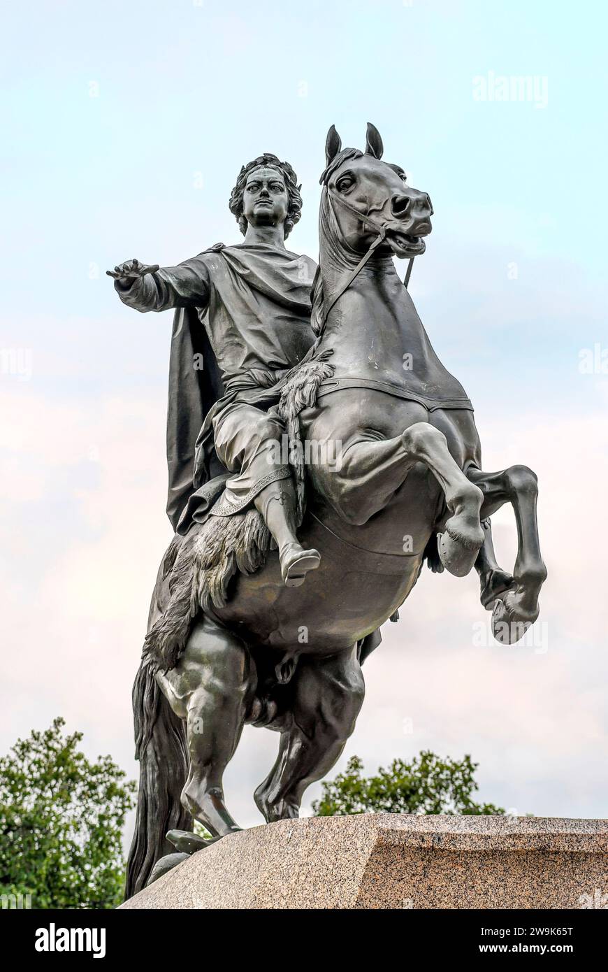 Bronzene Reiterdenkmal des Zaren Peter in St. Petersburg, Russland Stockfoto