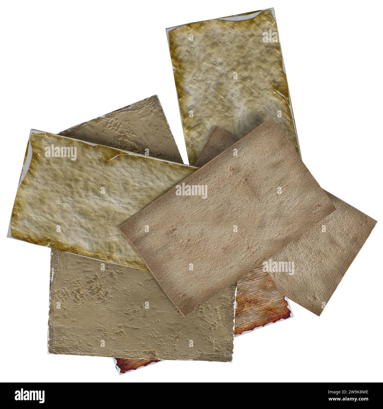 Alte Papiere isoliert auf weißem Hintergrund Stockfoto