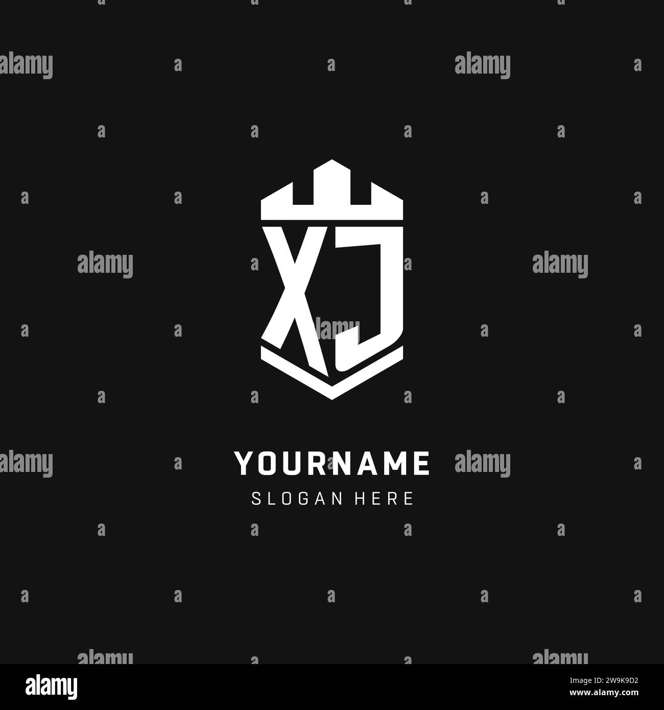 XJ-Monogramm-Logo-Initiale mit Krone und Schildschutz-Form-Vektorgrafik Stock Vektor