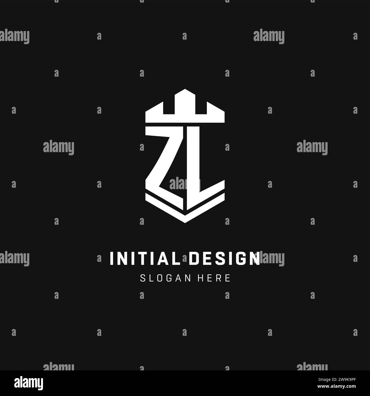 ZL-Monogramm-Logo-Initiale mit Krone und Schildschutz-Form-Vektorgrafik Stock Vektor