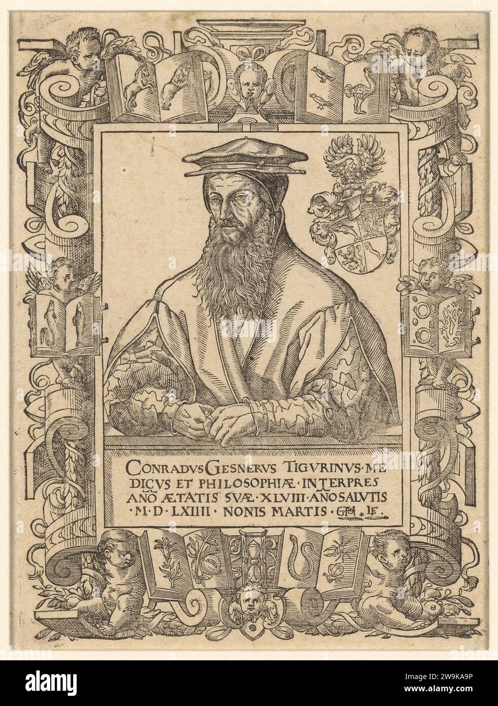 Zentralbibliothek Zürich - Conradus Gesnerus Tigurinus medicus et philosophiae interpres anno aetatis suae XLVIII anno salutis MDLXIIII nonis martis - 000006653. Stockfoto