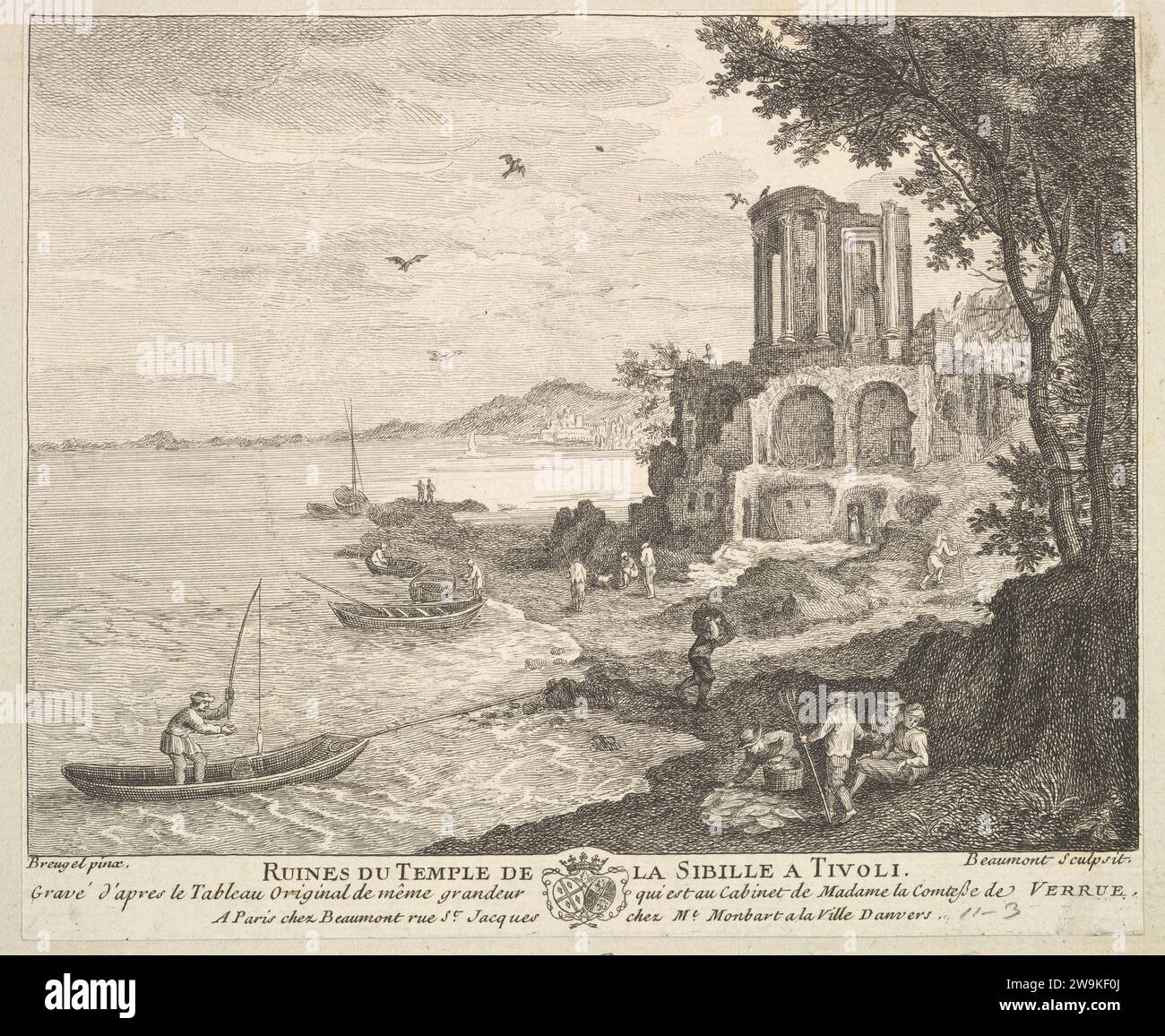 Ruinen des Tempels der Sybil in Tivoli (Ruines du Temple de la Sibille a Tivoli) nach dem Gemälde in der Sammlung Madame la Comtesse de Verrue 1949 von Pierre Francois Beaumont Stockfoto