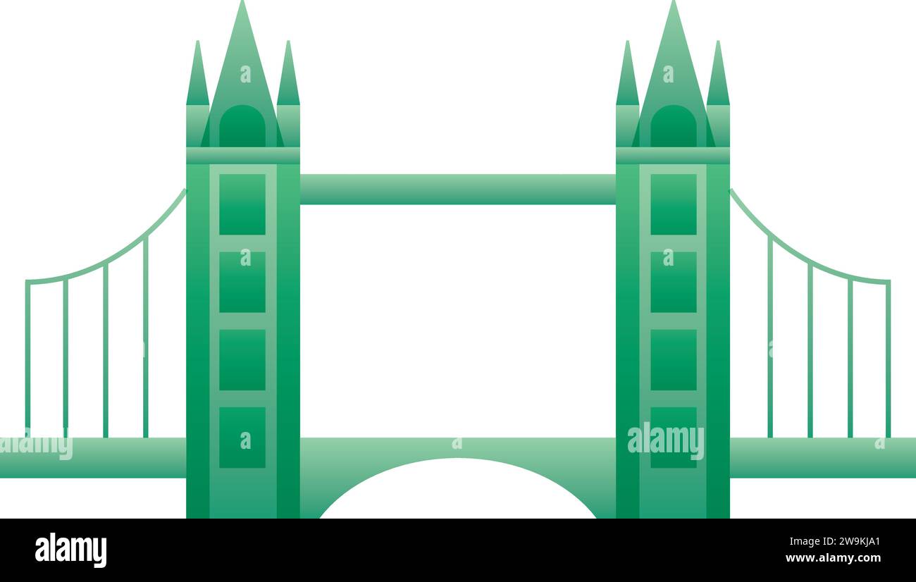 Einfache 3D-grüne flache Zeichnung der TOWER BRIDGE, LONDON Stock Vektor