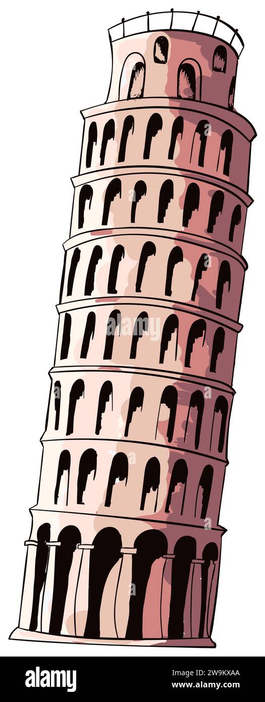Detaillierte skizzierte flache Silhouette des SCHIEFEN TURMS VON PISA, PISA Stock Vektor