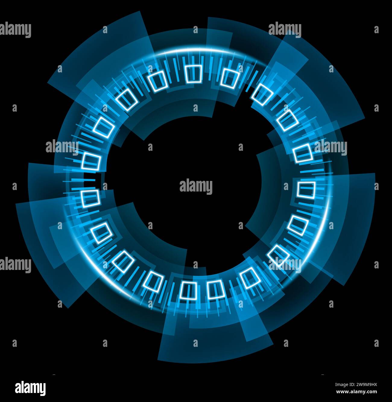 Holografisches, futuristisches HUD-Design in Blau Stockfoto