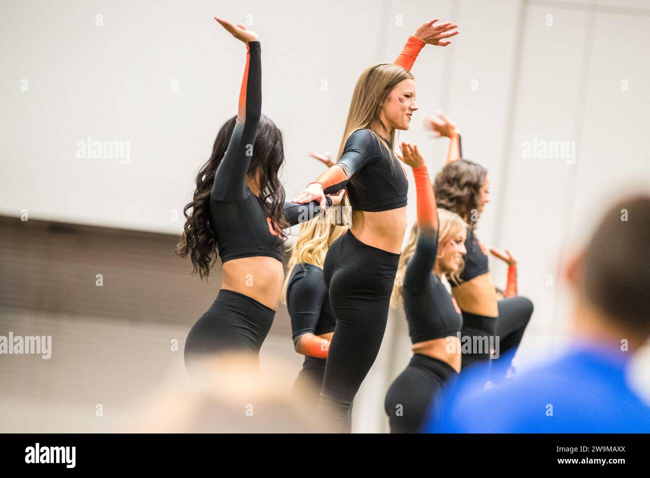 El Paso, Texas, USA. Dezember 2023. Die Mitglieder des Oregon State Beavers Elite Dance Teams treten während der Tony the Tiger Sun Bowl Fan Fiesta auf, die von El Paso Live im El Paso Convention Center veranstaltet wird. Der Film führt zum 90. Jährlichen Tony the Tiger Sun Bowl zwischen den Oregon State Beavers und den Notre Dame Fighting Irish im Sun Bowl Stadium in El Paso, Texas. Prentice C. James/CSM/Alamy Live News Stockfoto