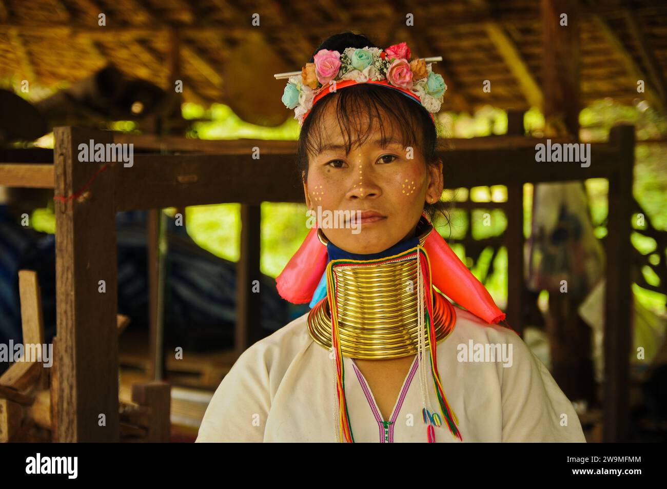 Karen Long Neck Woman, Hill-Tribe Village, Nordthailand Stockfoto