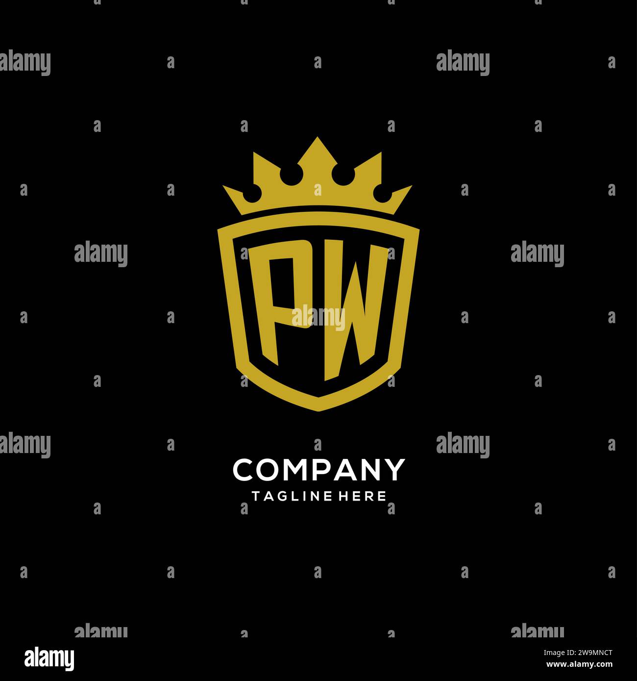 Anfängliche PW-Logo-Schild-Krone-Stil, luxuriöse elegante Monogramm-Logo-Design-Vektorgrafik Stock Vektor