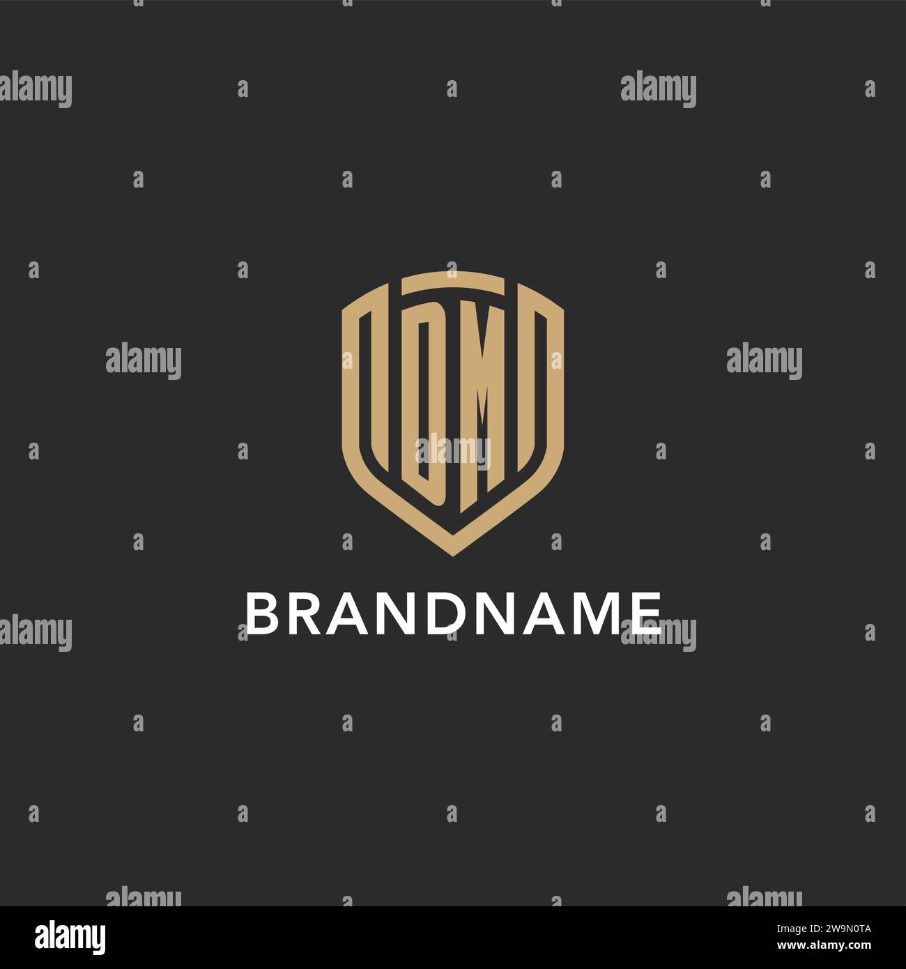 Luxus DM Logo Monogramm Schildform Monoline Stil mit Goldfarbe und dunkler Hintergrund Vektor Grafik Stock Vektor