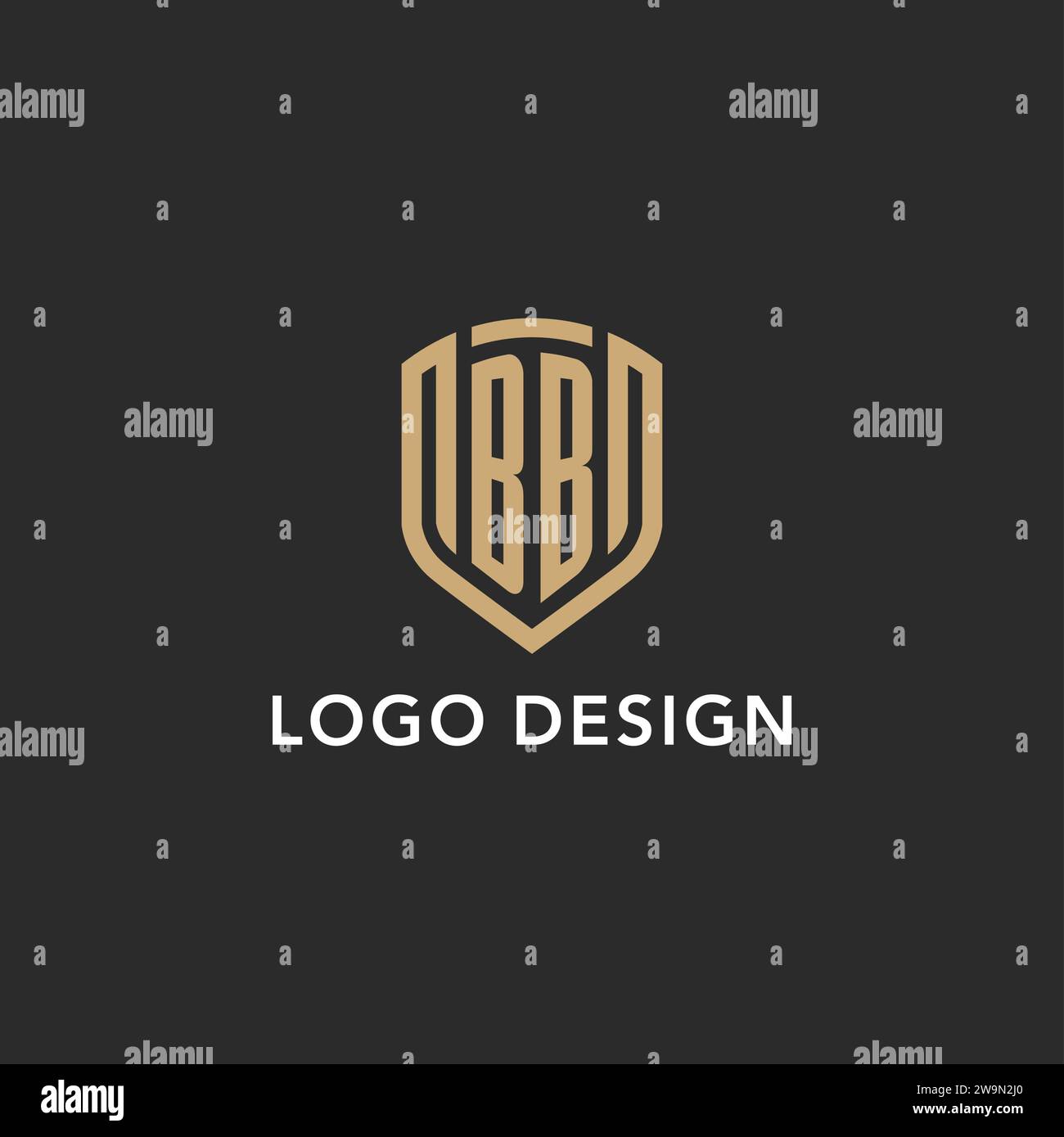 Luxus BB Logo Monogramm Schildform Monoline Stil mit Goldfarbe und dunkler Hintergrund Vektor Grafik Stock Vektor