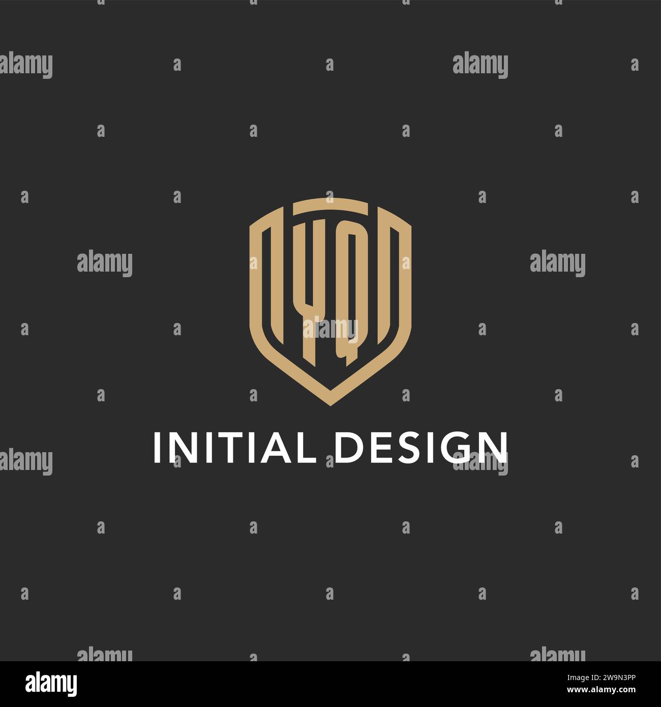 Luxus YQ Logo Monogramm Schildform Monoline Stil mit Goldfarbe und dunkler Hintergrund Vektor Grafik Stock Vektor