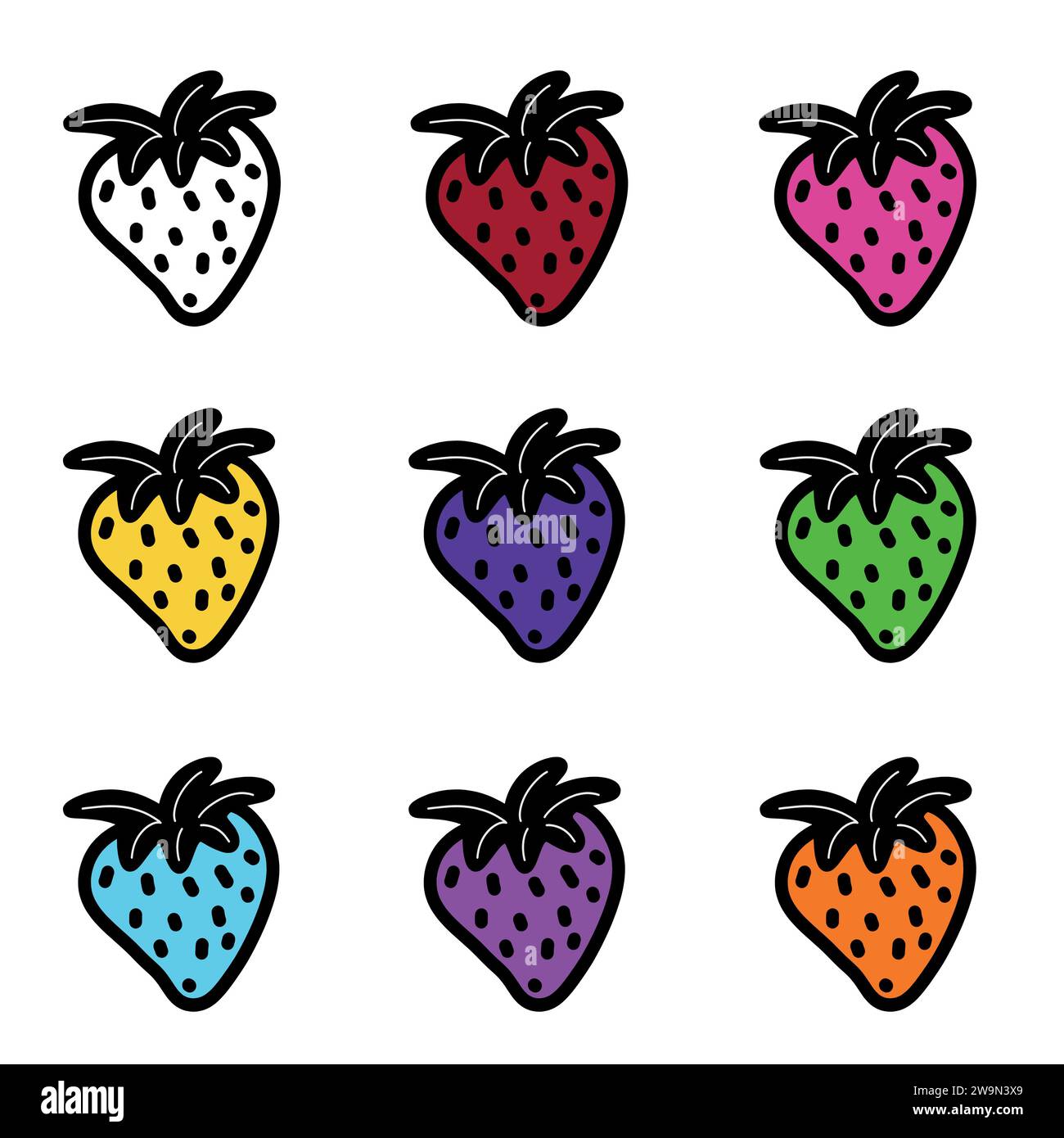 Sammlung farbiger Erdbeersymbole in abstraktem Stil Stock Vektor