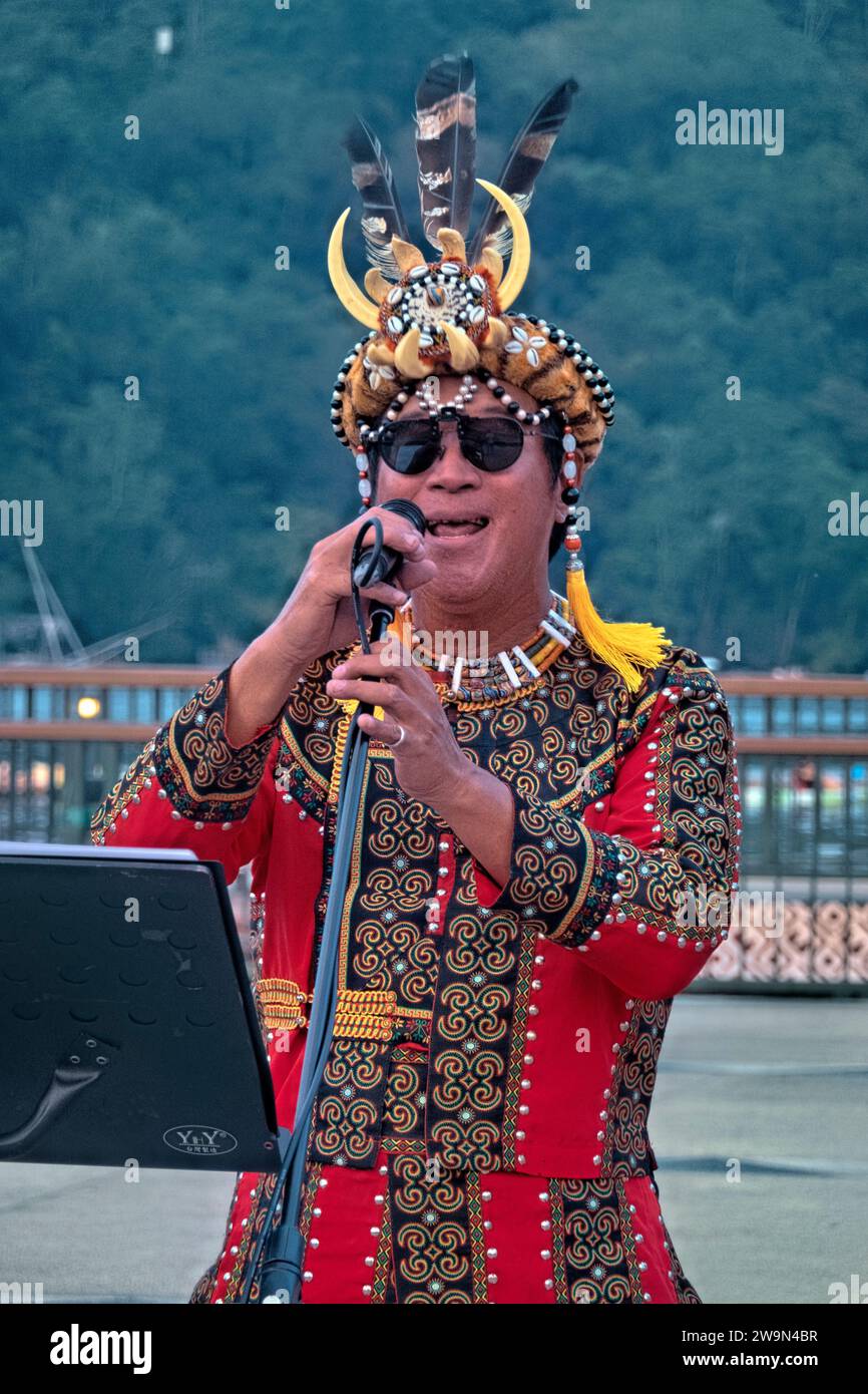 Traditionelle ethnische Thao-Sängerin, Ita Thao, Sun Moon Lake, Yuchi, Taiwan Stockfoto