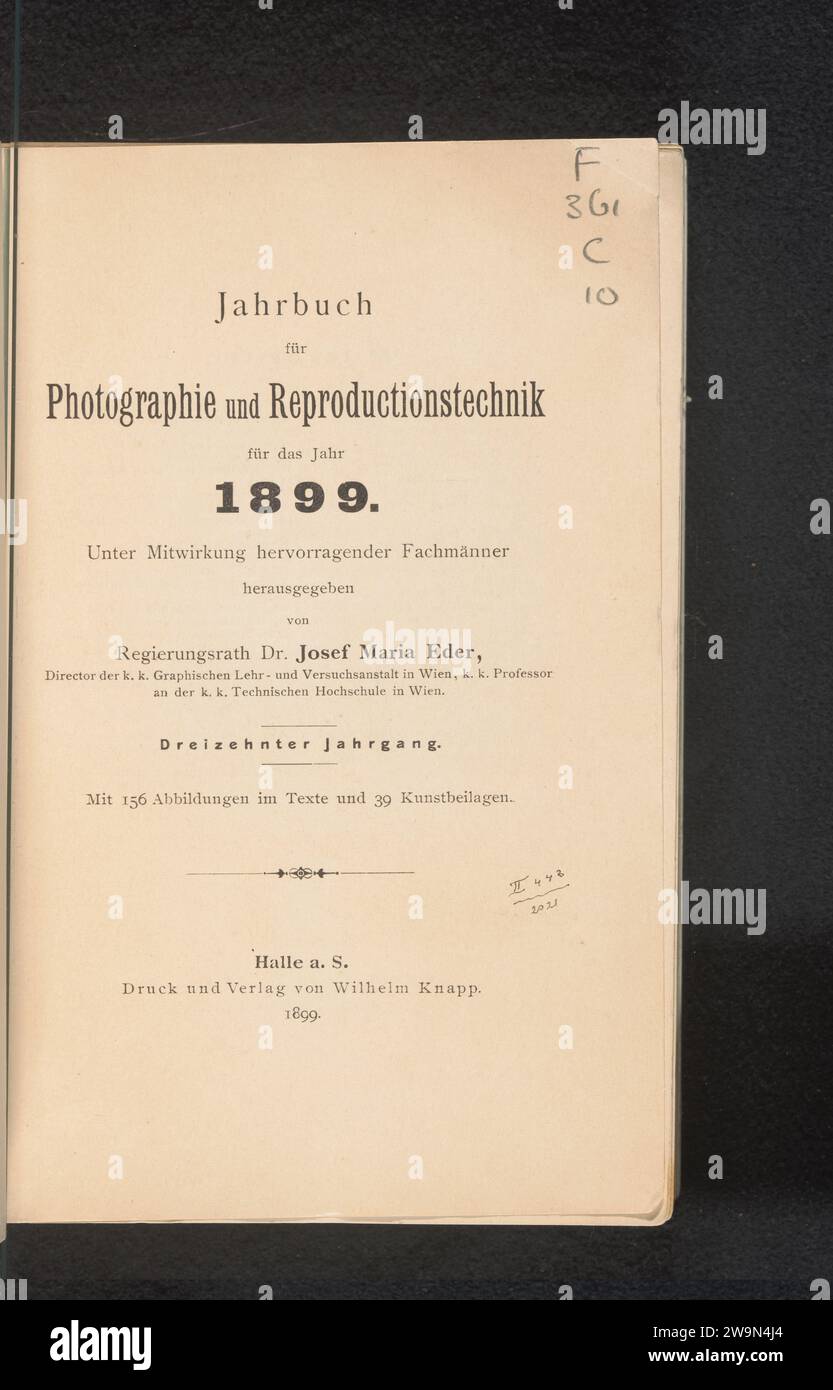 Jahrbuch für Fotografie und Reproduktionstechnik, Wilhelm knapp, um 1899 Buch Hall auf der Saalezeitung. Unterstützung für Fotos. Textildruck Stockfoto