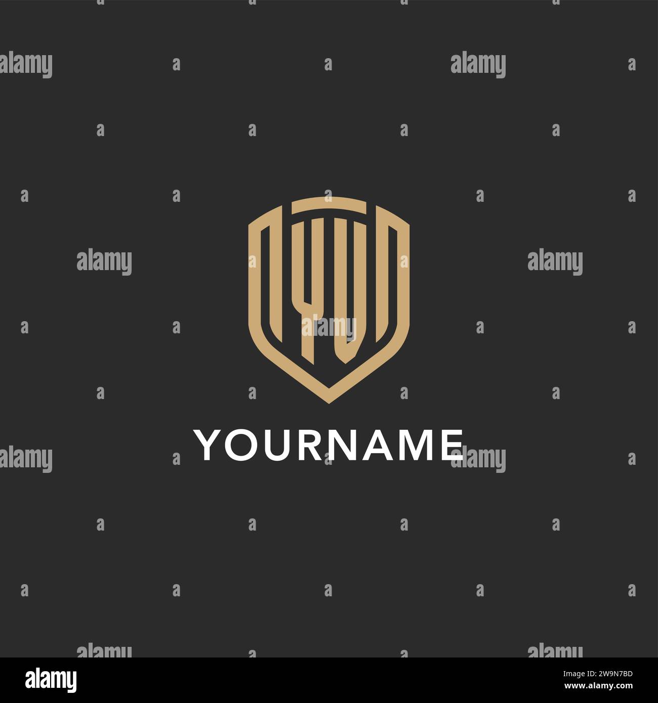 Luxus YV Logo Monogramm Schildform Monoline Stil mit Goldfarbe und dunkler Hintergrund Vektor Grafik Stock Vektor