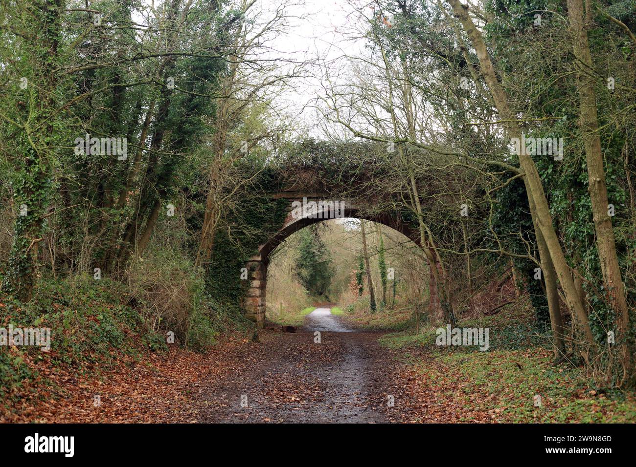 Leapgate alte Eisenbahnstrecke von Stourport nach Hartlebury in Worcestershire, England, Großbritannien. Stockfoto