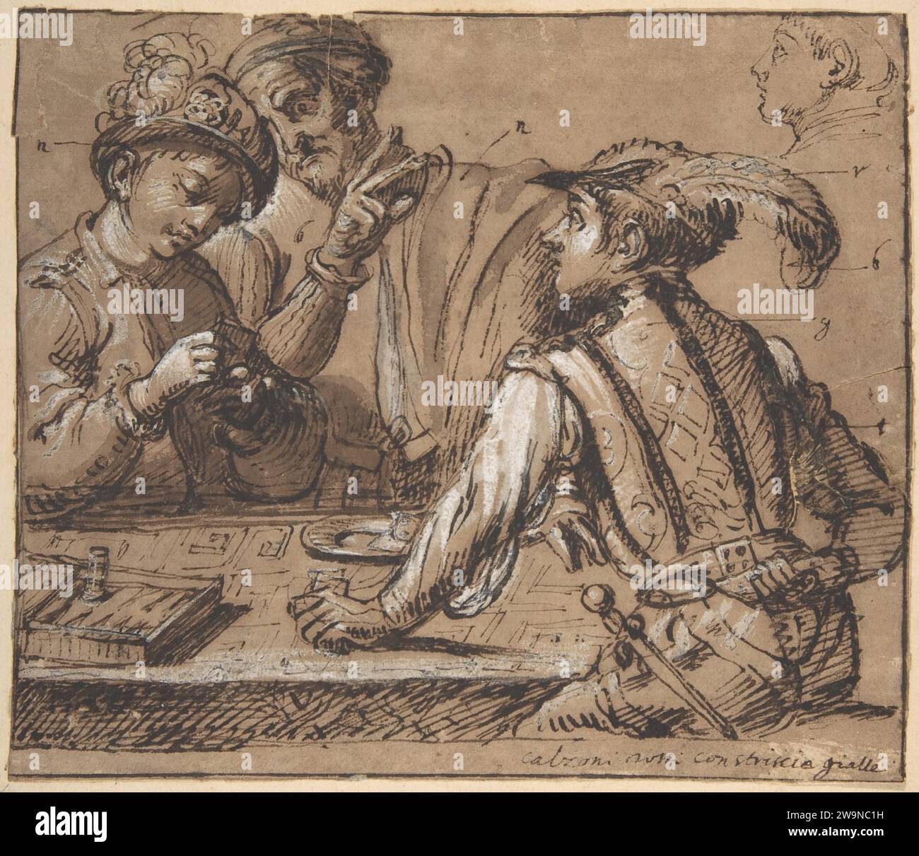 Studie nach Caravaggios „die Cardsharps“ mit Farbnoten 2009 von Caravaggio (Michelangelo Merisi) Stockfoto