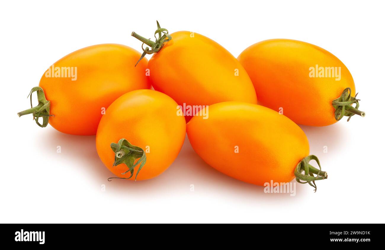 Orange pflaume Tomate Pfad isoliert auf weißem Stockfoto