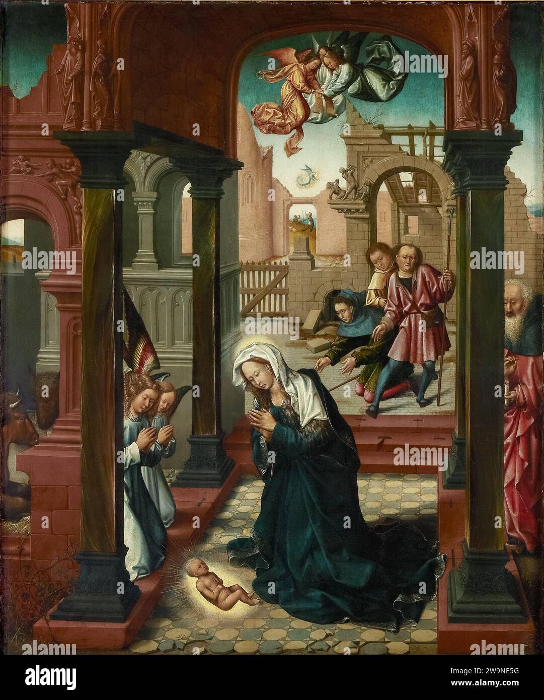 Anonymer niederländischer Maler, Geburt Jesu, Anfang des 16. Jahrhunderts, Öl auf Eichenplatte; Museum Mayer van den Bergh, Antwerpen, Belgien Stockfoto