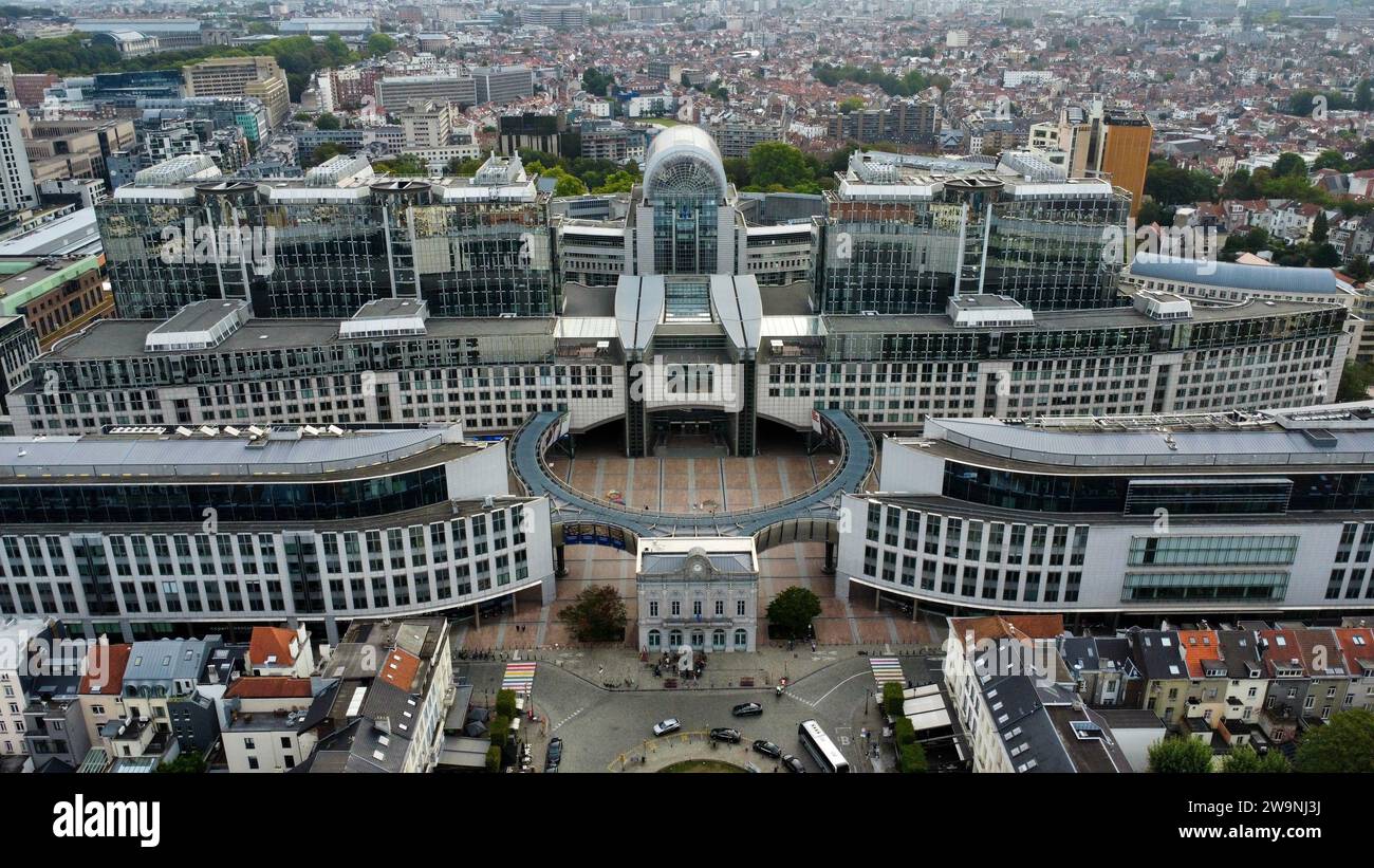 Drohnenfoto Europäisches Parlament, Europees Parlement Brüssel Belgien Europa Stockfoto