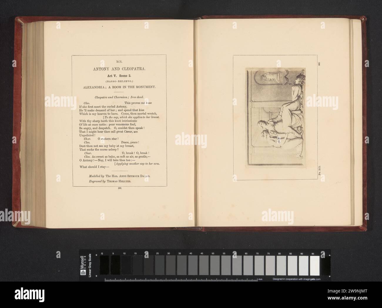 Fotoproduktion von einem Druck zu einem Relief von Anne Seymour Damer, die eine Szene von Antonius und Kleopatra von William Shakespeare, Stephen Ayling, nach Thomas Hellyer, nach Anne Seymour Damer, um 1854 - in oder vor 1864 Foto kann man die Urkunde V sehen, Szene 2 mit Cleopatra und Charmian für die Leiche von IRAS. London fotografische Trägeralbumen drucken spezifische Werke der Literatur. (Geschichte von) Kleopatra Stockfoto