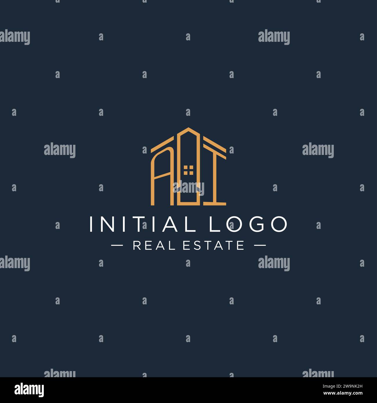 Anfangsbuchstabe AI-Logo mit abstrakter Hausform, luxuriöser und moderner Immobilienlogo-Design-Vektorgrafik Stock Vektor