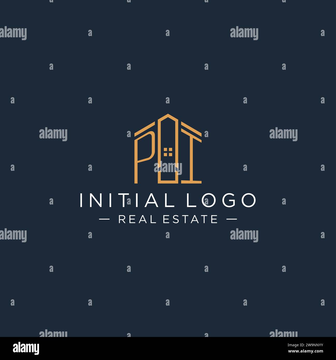 Anfangsbuchstabe PI-Logo mit abstrakter Hausform, luxuriöser und moderner Immobilienlogo-Design-Vektorgrafik Stock Vektor