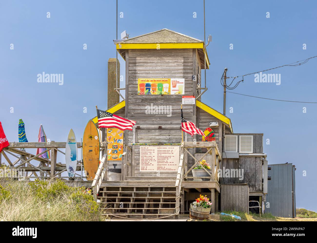 Außenaufnahme der Strandhütte am indian Wells Beach Stockfoto