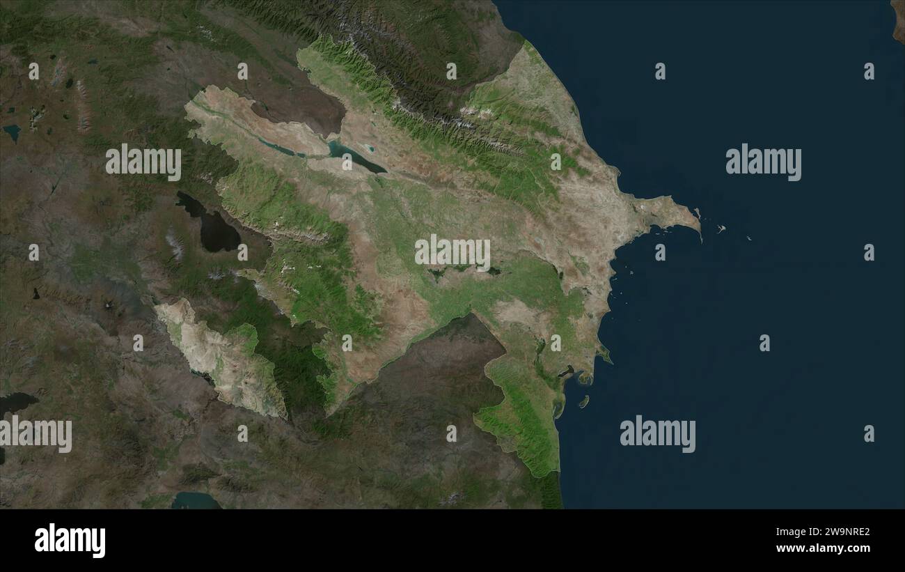 Aserbaidschan wird auf einer hochauflösenden Satellitenkarte hervorgehoben Stockfoto