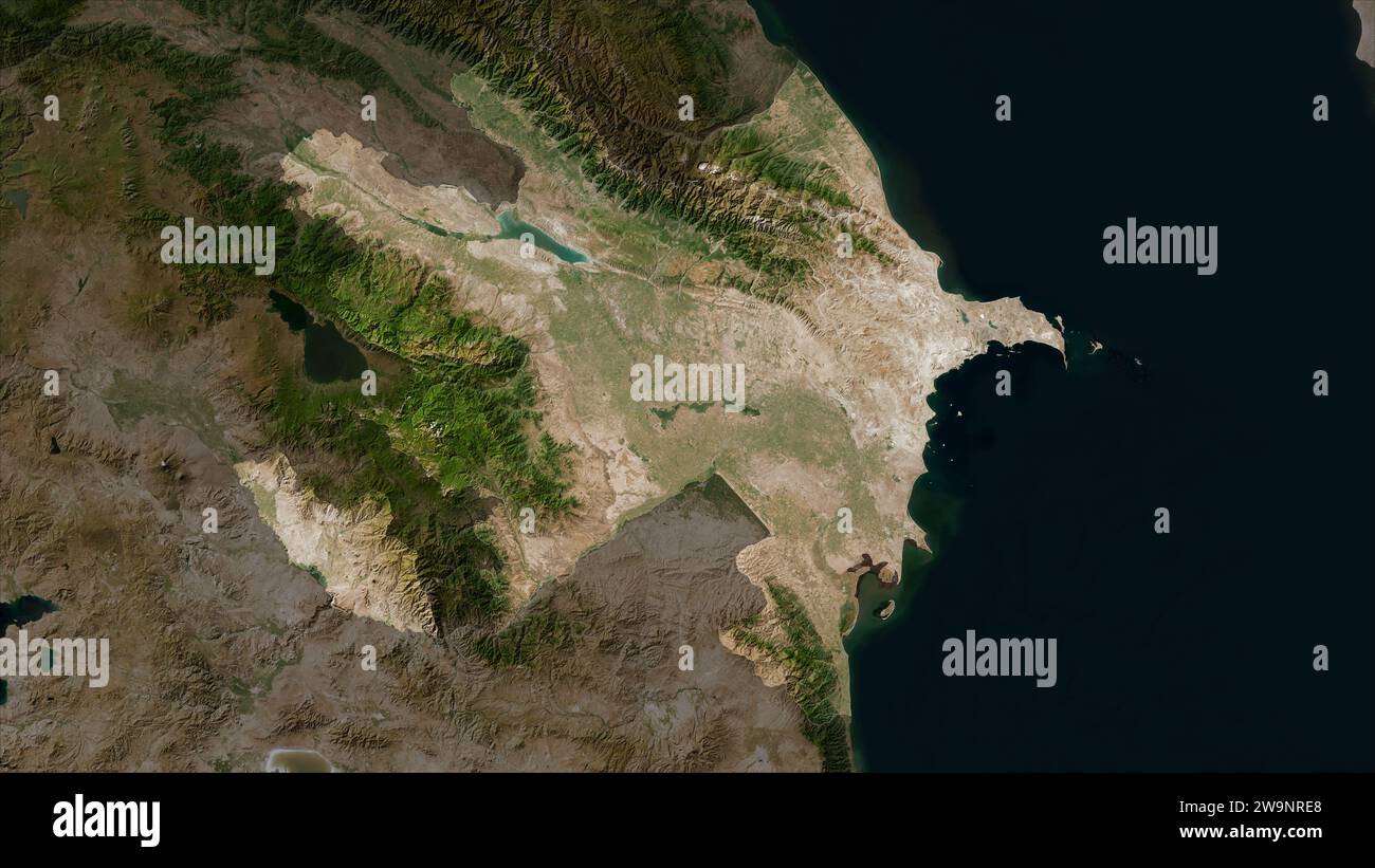Aserbaidschan wird auf einer Satellitenkarte mit niedriger Auflösung hervorgehoben Stockfoto