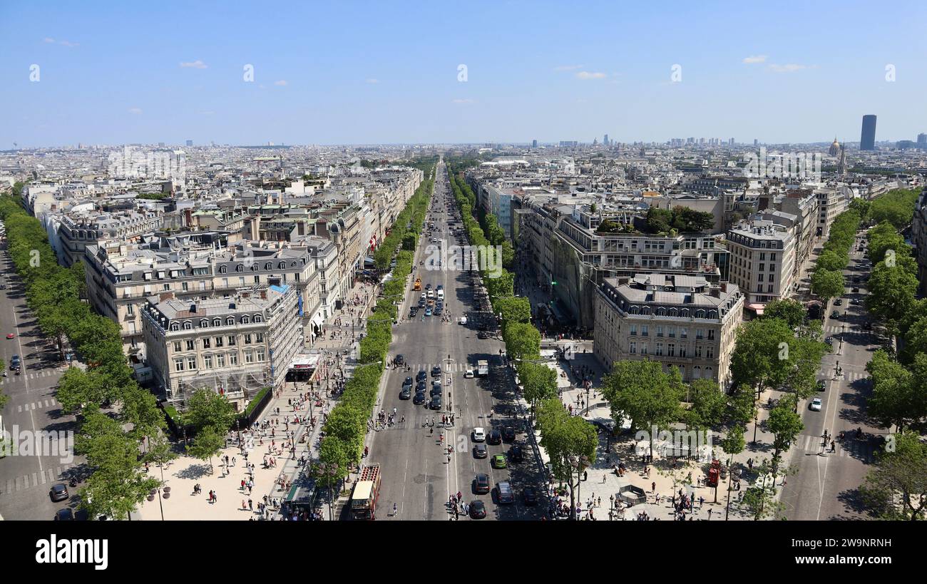 Drohnenfoto Champs-Elysées Avenue, Avenue des Champs-Elysées Paris Frankreich Europa Stockfoto