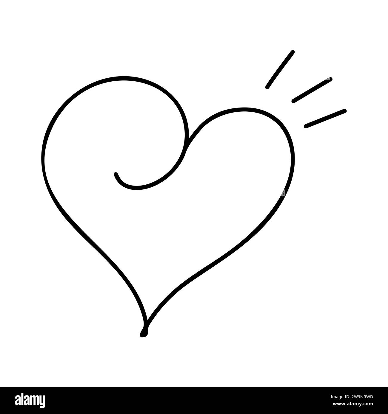 Hand gezeichnet Liebe Herz mit Strahlen Vektor-Logo Linie Illustration. Schwarze Kontur. Element Monoline für Valentinstag Banner, Poster, Grußkarte Stock Vektor