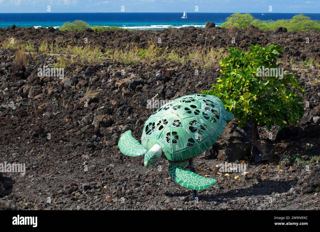 Schildkrötenskulptur im Visitor Center, Kaloko-Honokohau National Historical Park, Hawaii Stockfoto