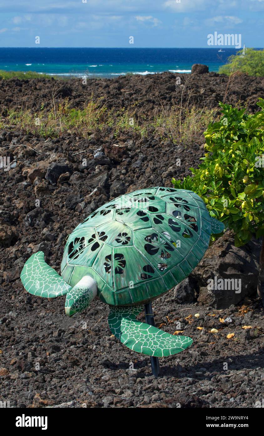 Schildkrötenskulptur im Visitor Center, Kaloko-Honokohau National Historical Park, Hawaii Stockfoto