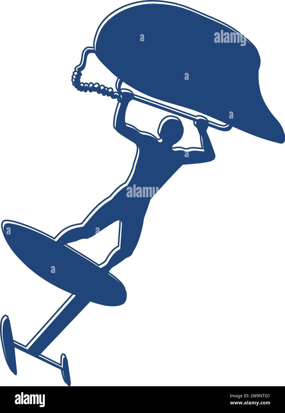 Farbenfrohe Ikonen eines Mannes, der in einem Flügelblatt über die Wellen springt Stock Vektor