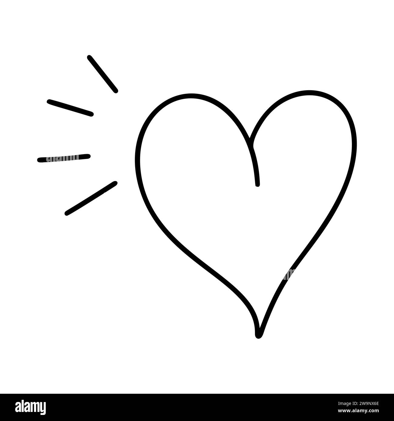 Hand gezeichnet Liebe Herz mit Strahlen Vektor-Logo Linie Illustration. Schwarze Kontur. Element Monoline für Valentinstag Banner, Poster, Grußkarte Stock Vektor