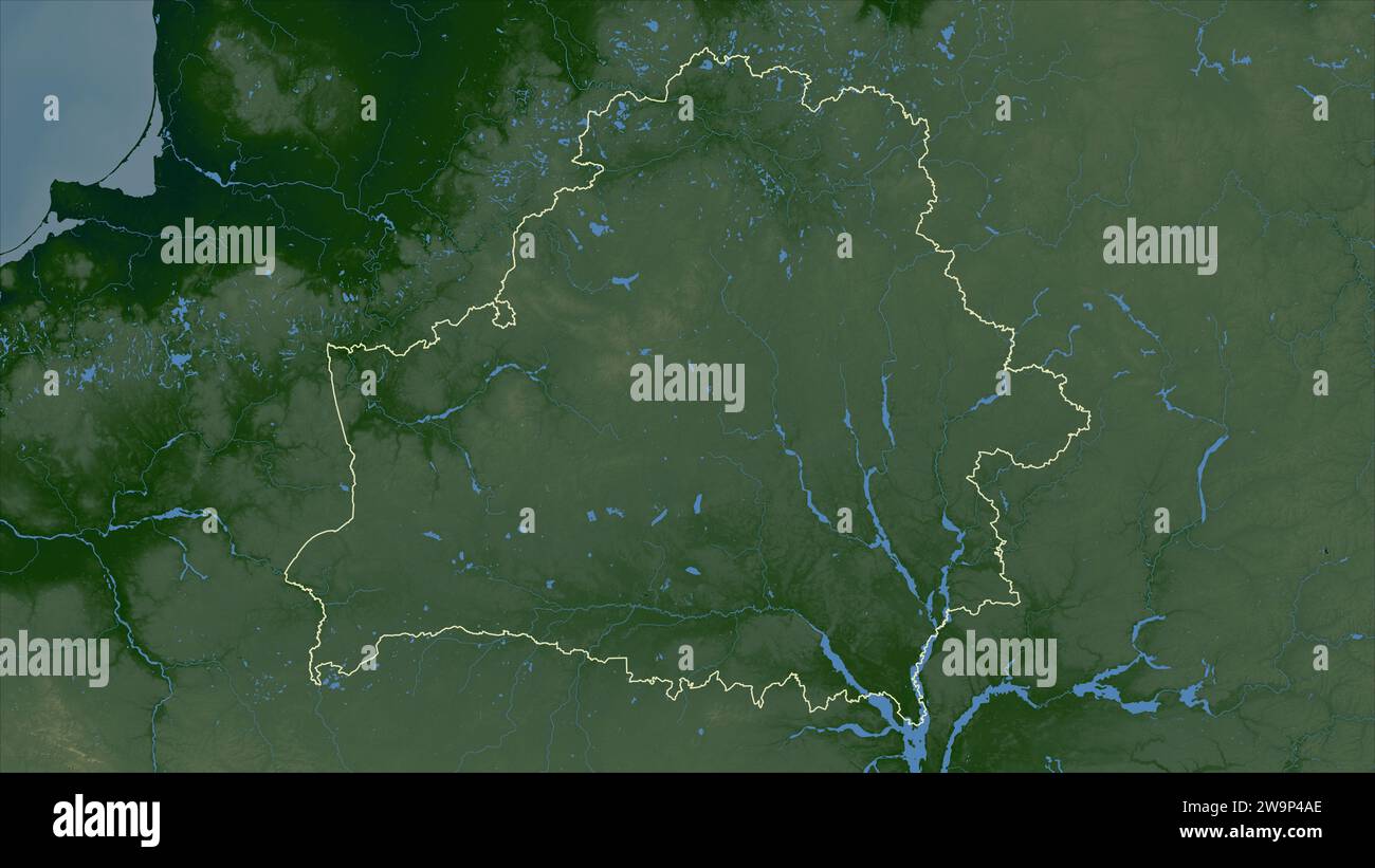 Weißrussland auf einer farbigen Höhenkarte mit Seen und Flüssen Stockfoto