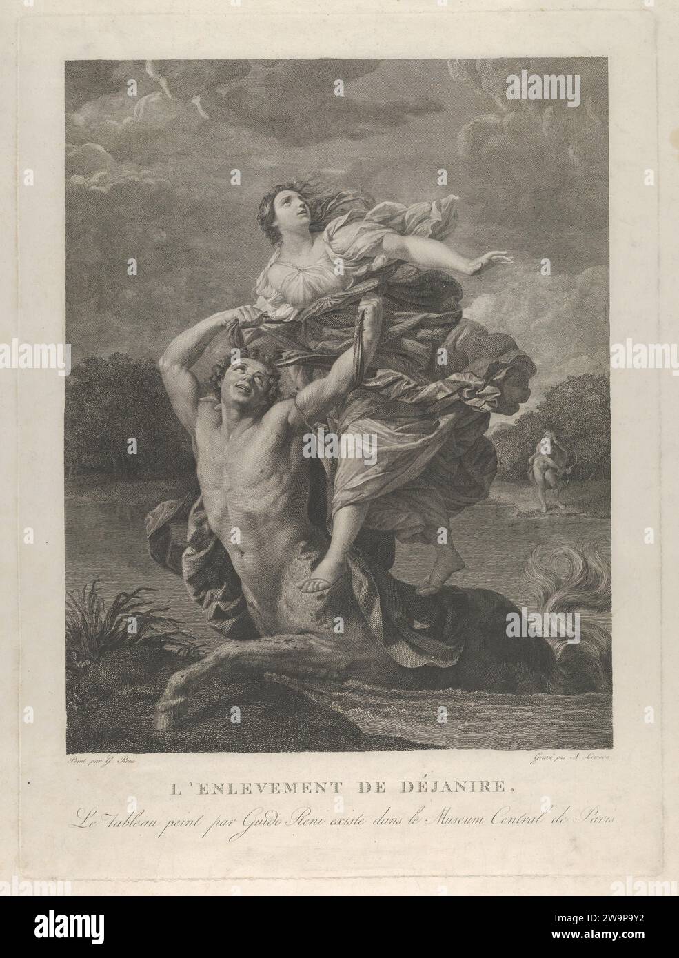 Dejanira wurde von dem Zentauren Nessos, einem Mann mit Pfeil und Bogen rechts, nach Reni 1947 von Guido Reni entführt Stockfoto