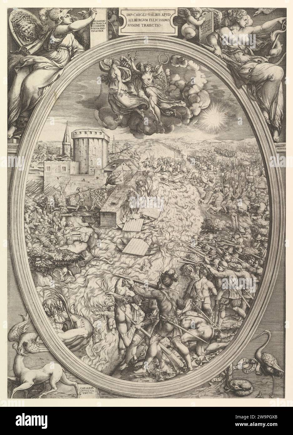 Die Schlacht bei Muhlberg mit der Armee Karls V. über die Elbe 1949 bei Enea Vico Stockfoto