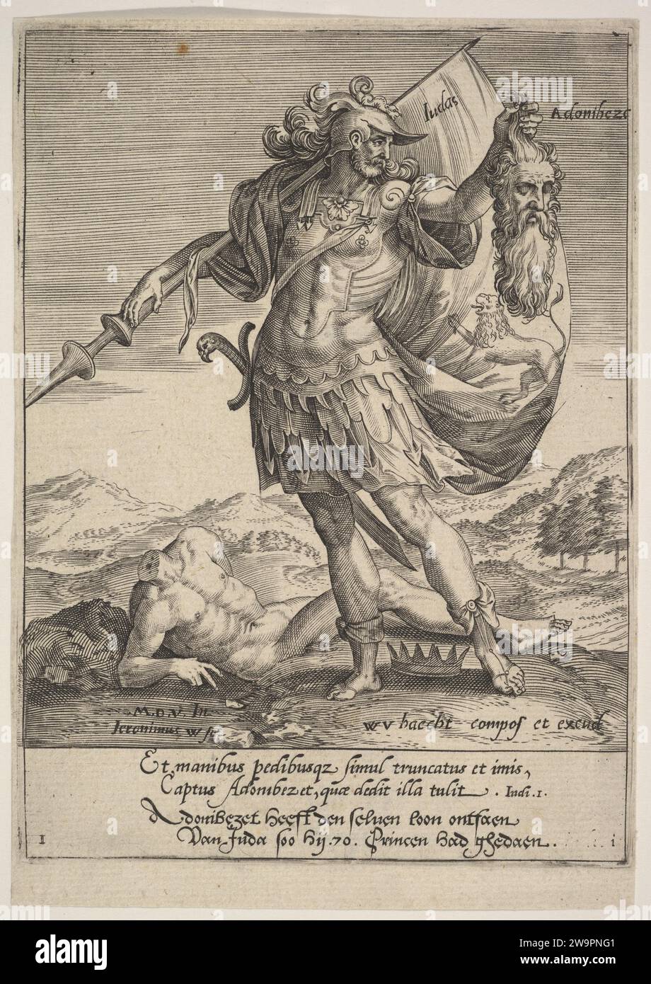 Juda mit dem Kopf von Adonibezek, aus Willem van Haecht, Tyrannorum proemia, 1578 2012 von Hieronymus (Jerome) Wierix Stockfoto